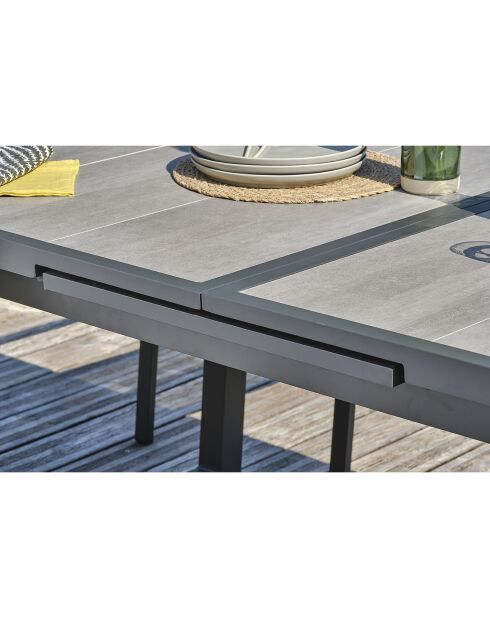 Olhos tuintafel met verlengstuk in aluminium en antracietgrijs keramiek - 191/251x95x75 cm