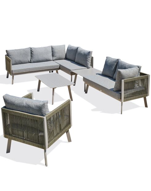 Salon de jardin d'angle Manosque 7 places en aluminium gris