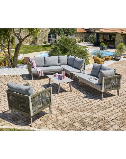 Salon de jardin d'angle Manosque 7 places en aluminium gris