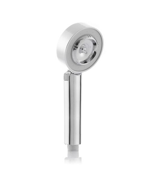 Cabezal de ducha doble 3 en 1 plateado con dispensador