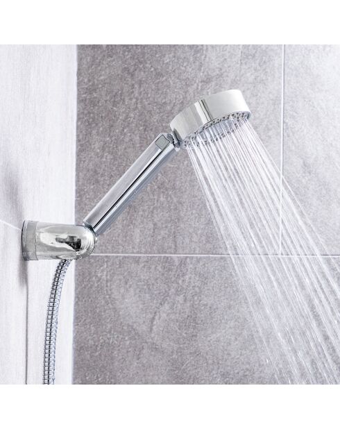 Cabezal de ducha doble 3 en 1 plateado con dispensador