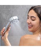 Double Pommeau de Douche avec Distributeur 3-en-1 argenté