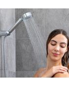 Double Pommeau de Douche avec Distributeur 3-en-1 argenté