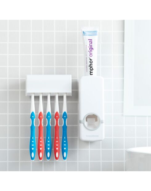 Distributeur de Dentifrice avec Porte Brosse à Dents Diseeth blanc