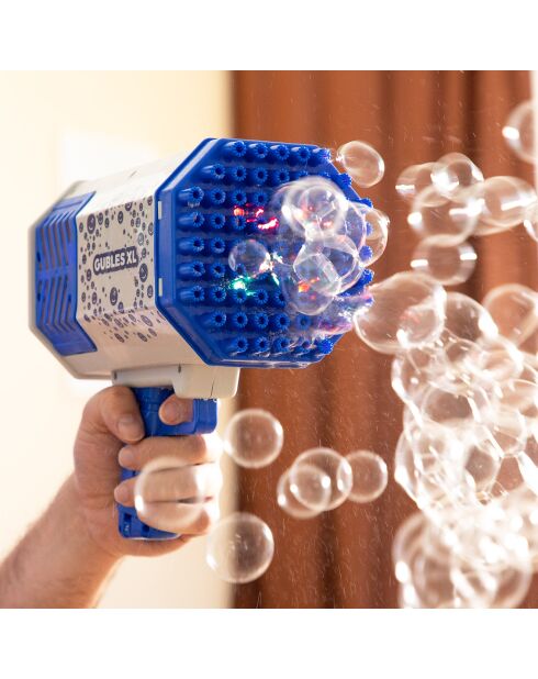 Pistolet à bulles rechargeable géant avec LEDs bleu/gris