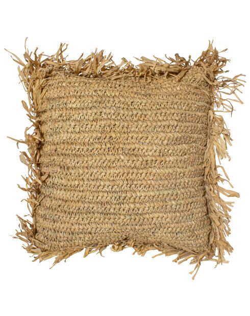 Cojín cuadrado de sisal y rafia natural con flecos Syros natural - 40x40x17 cm