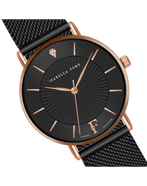Montre Naomi en Acier & Diamant noire