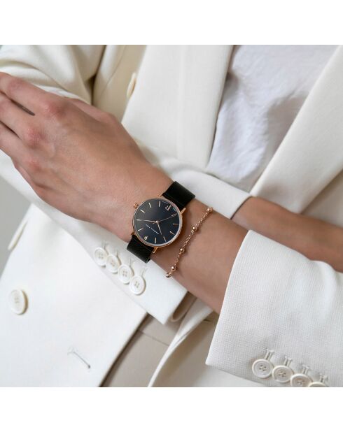 Montre Florence en Acier & Diamant noire