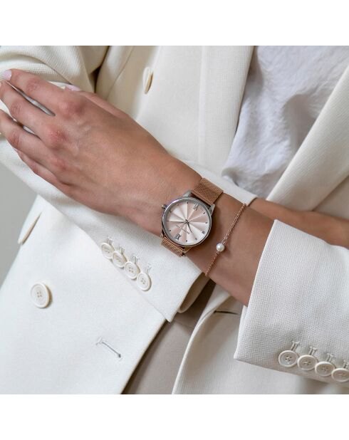 Montre Skylar en Acier & Diamants rose doré