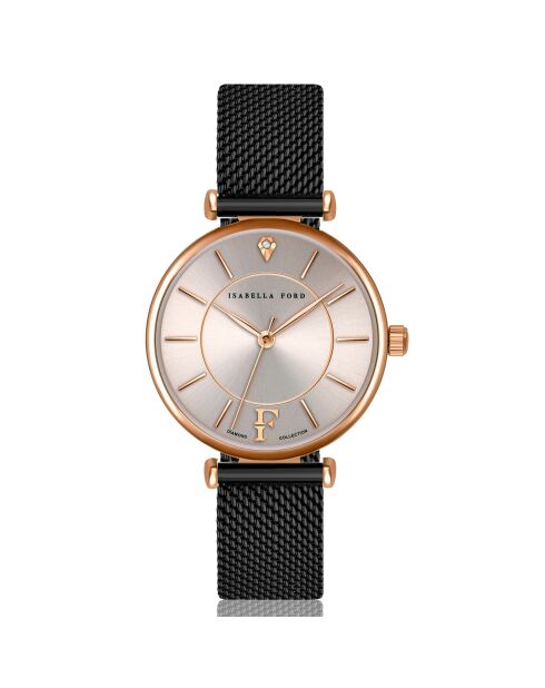 Montre Sophia en Acier & Diamant noire