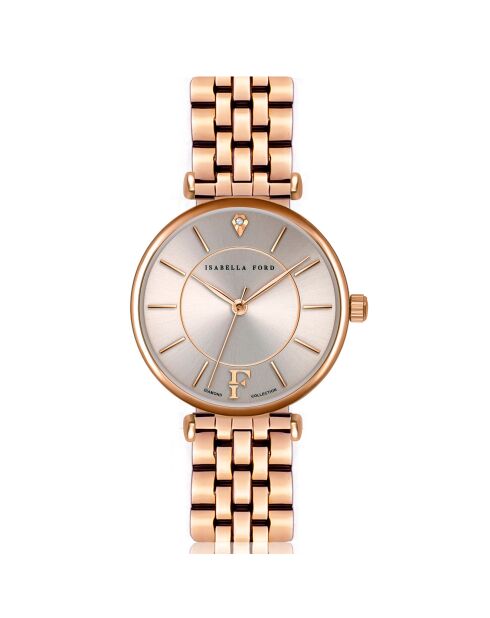 Montre Sophia en Acier & Diamant rose doré