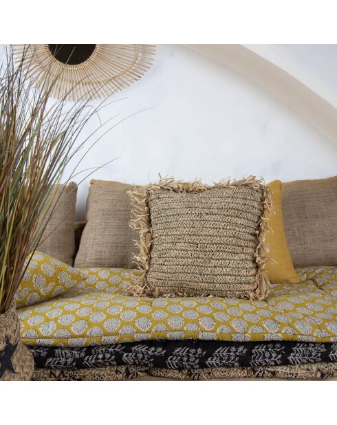 Cojín cuadrado de sisal y rafia natural con flecos Syros natural - 40x40x17 cm