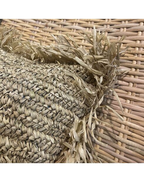 Cojín cuadrado de sisal y rafia natural con flecos Syros natural - 40x40x17 cm