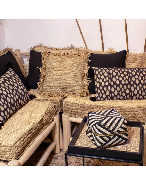 Cojín cuadrado de sisal y rafia natural con flecos Syros natural - 40x40x17 cm