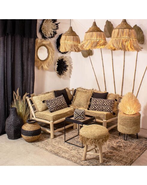 Cojín cuadrado de sisal y rafia natural con flecos Syros natural - 40x40x17 cm