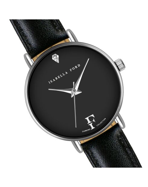 Montre Infinity en Cuir & Diamant noire