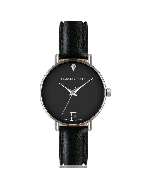 Montre Infinity en Cuir & Diamant noire