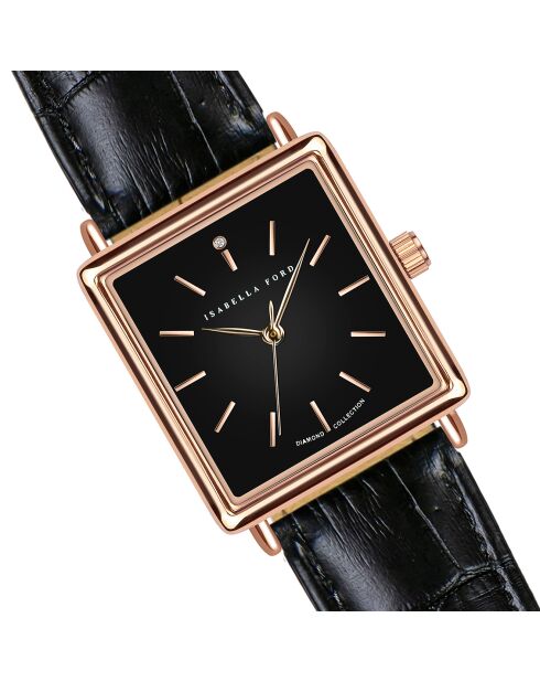 Montre Patricia en Cuir & Diamant noire