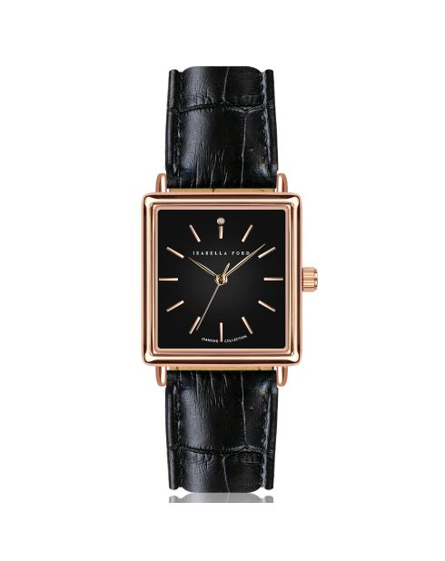 Montre Patricia en Cuir & Diamant noire
