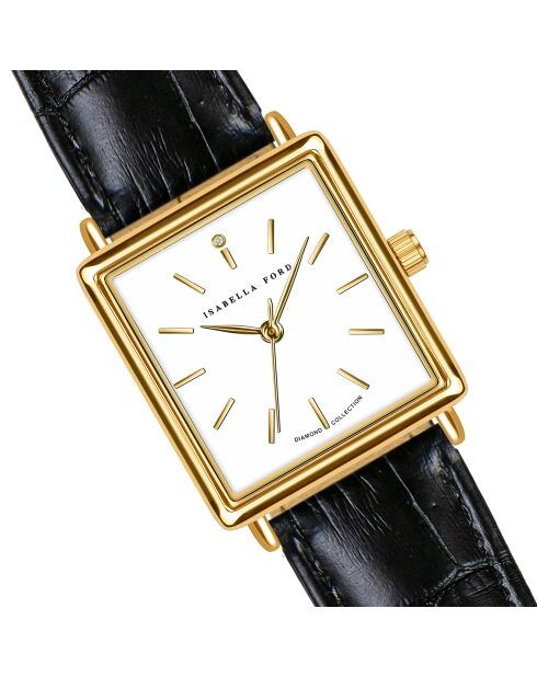 Montre Charlotte en Cuir & Diamant noire