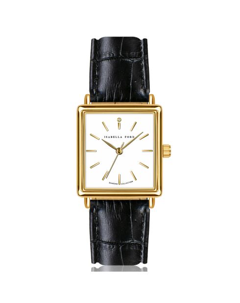 Montre Charlotte en Cuir & Diamant noire