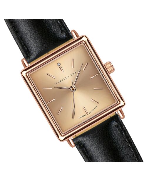 Montre Adeline en Cuir & Diamant noire