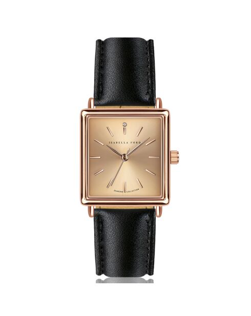 Montre Adeline en Cuir & Diamant noire