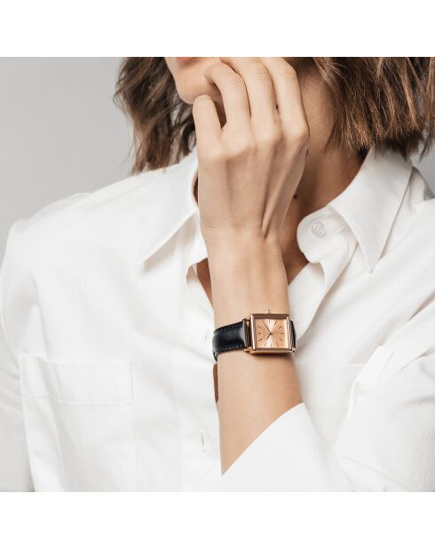 Montre Adeline en Cuir & Diamant noire