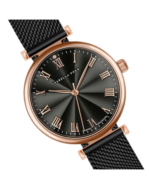 Montre Louise en Acier & Diamant noire