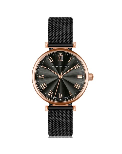Montre Louise en Acier & Diamant noire
