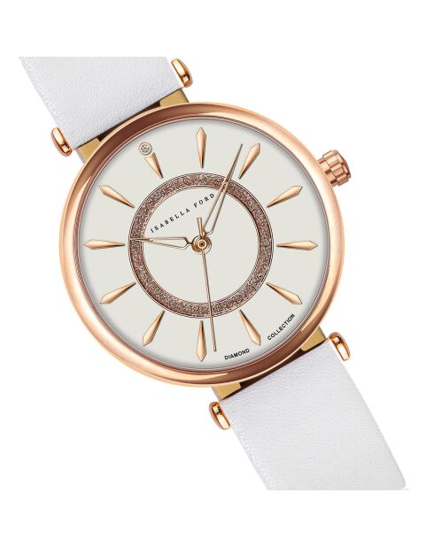 Montre Zoé en Cuir & Diamant blanche