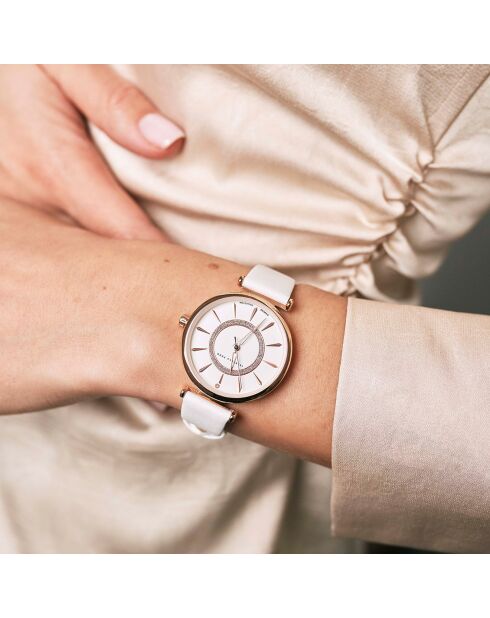 Montre Zoé en Cuir & Diamant blanche