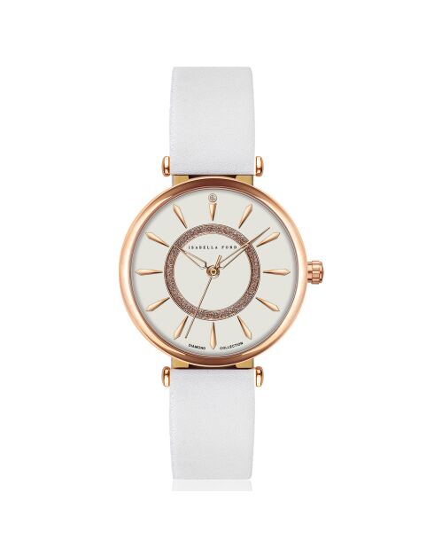 Montre Zoé en Cuir & Diamant blanche