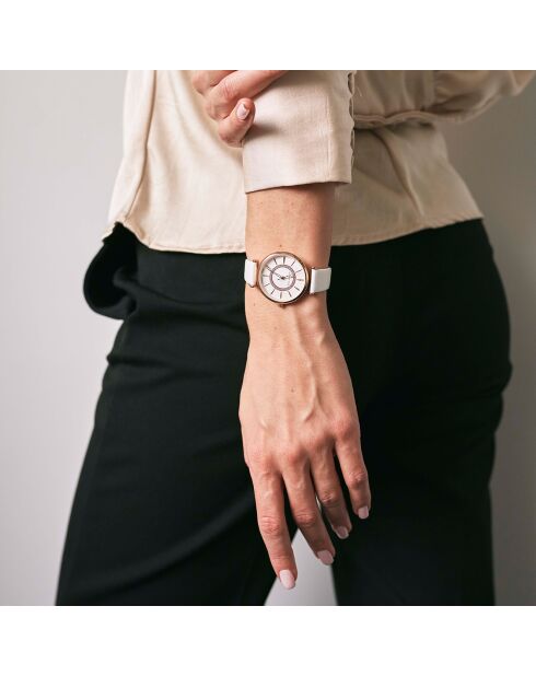 Montre Zoé en Cuir & Diamant blanche