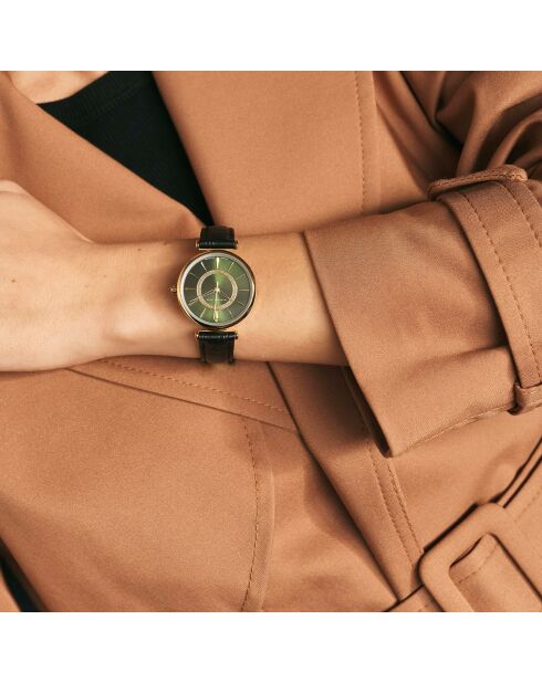 Montre Nathalie en Cuir & Diamant noire