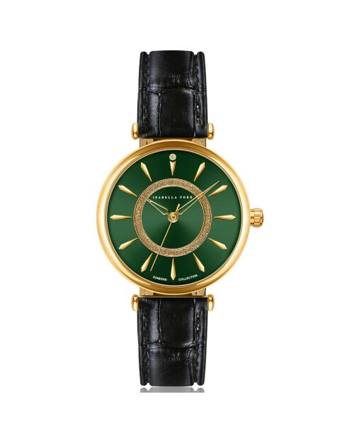 Montre Nathalie en Cuir & Diamant noire