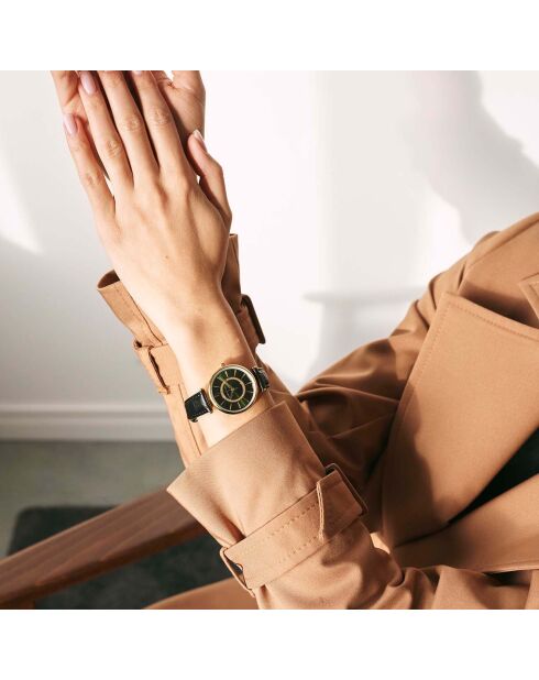 Montre Nathalie en Cuir & Diamant noire