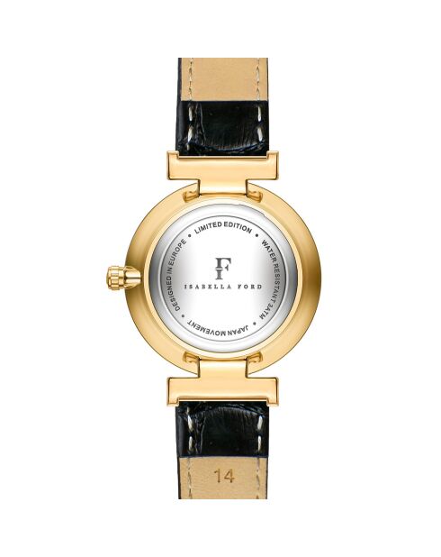 Montre Nathalie en Cuir & Diamant noire