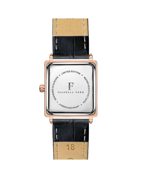 Montre Florence en Cuir & Diamants noire