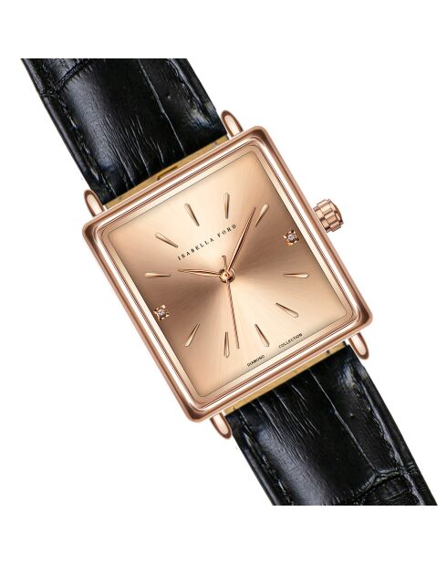 Montre Florence en Cuir & Diamants noire