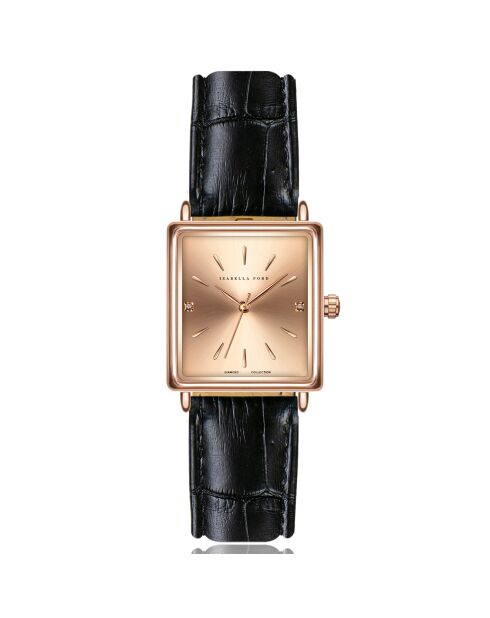 Montre Florence en Cuir & Diamants noire