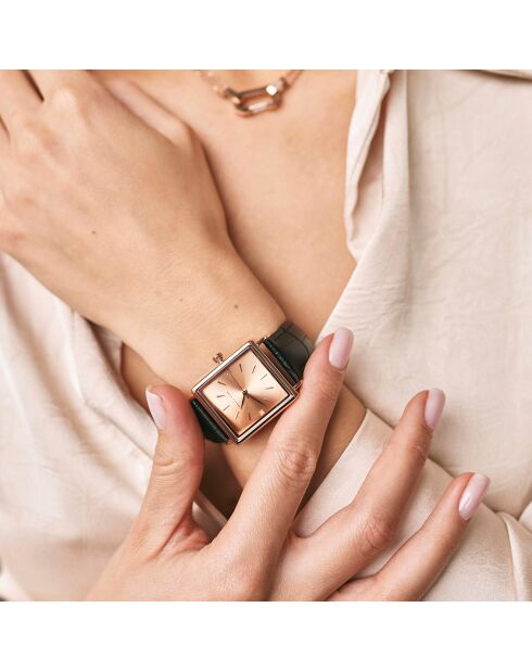 Montre Florence en Cuir & Diamants noire