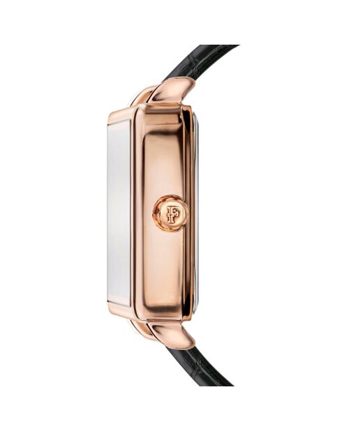 Montre Florence en Cuir & Diamants noire