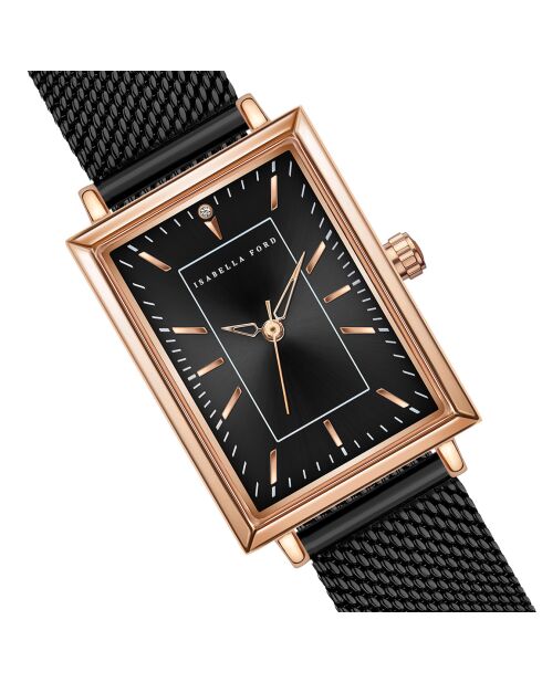 Montre Odette en Acier & Diamant noire