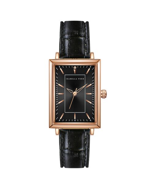 Montre Odette en Cuir & Diamant noire