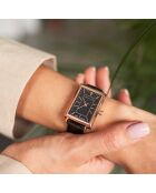 Montre Odette en Cuir & Diamant noire