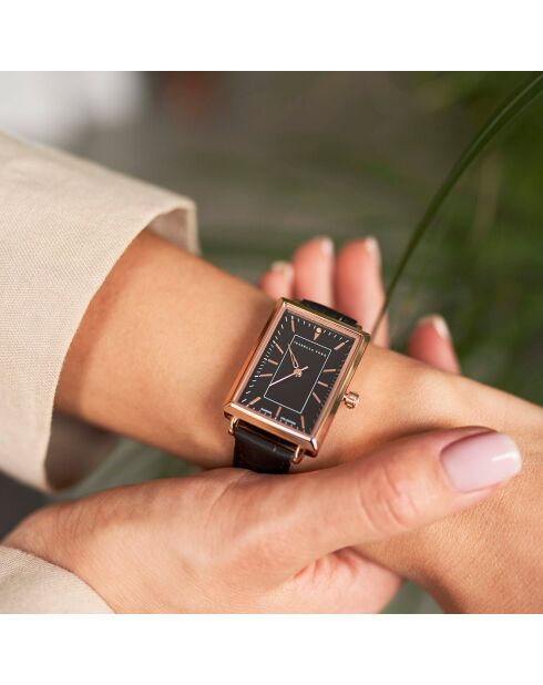 Montre Odette en Cuir & Diamant noire