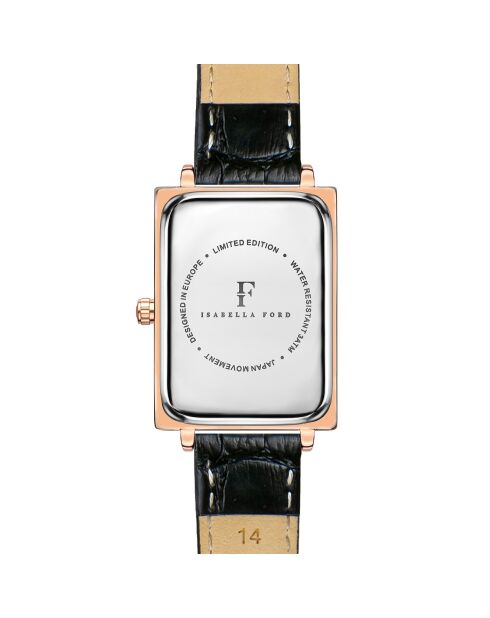 Montre Odette en Cuir & Diamant noire