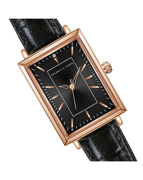 Montre Odette en Cuir & Diamant noire
