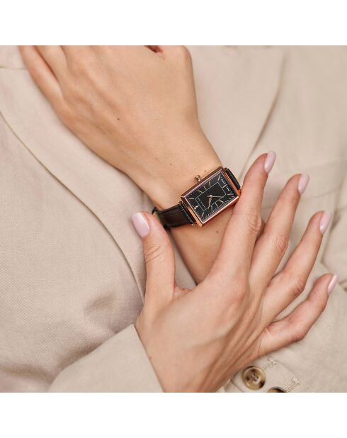 Montre Odette en Cuir & Diamant noire